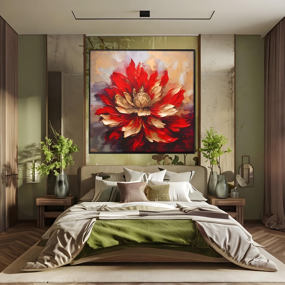 Tablou Canvas Premium LuxCanva® A1406, Floare Rosie , Room, Planta, Auriu, Decorativ, Dormitor, Culori Vibrante