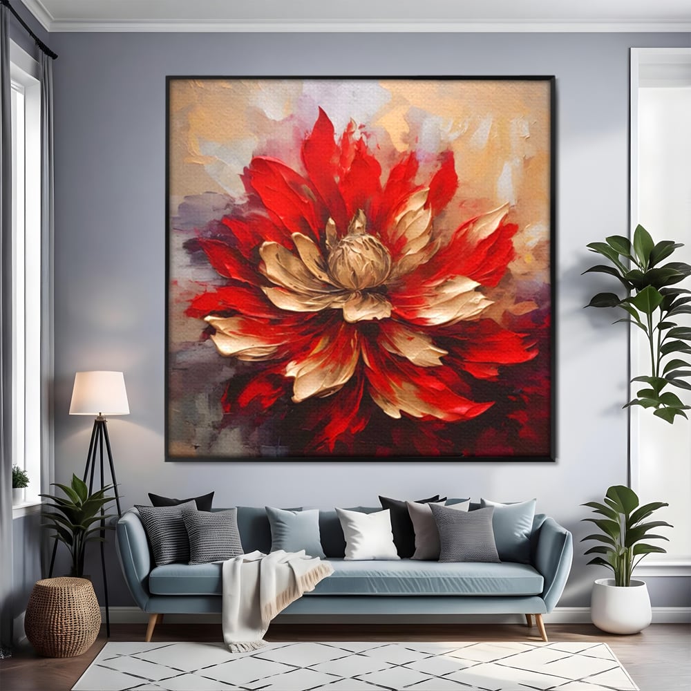Tablou Canvas Premium LuxCanva® A1406, Floare Rosie , Room, Planta, Auriu, Decorativ, Dormitor, Culori Vibrante