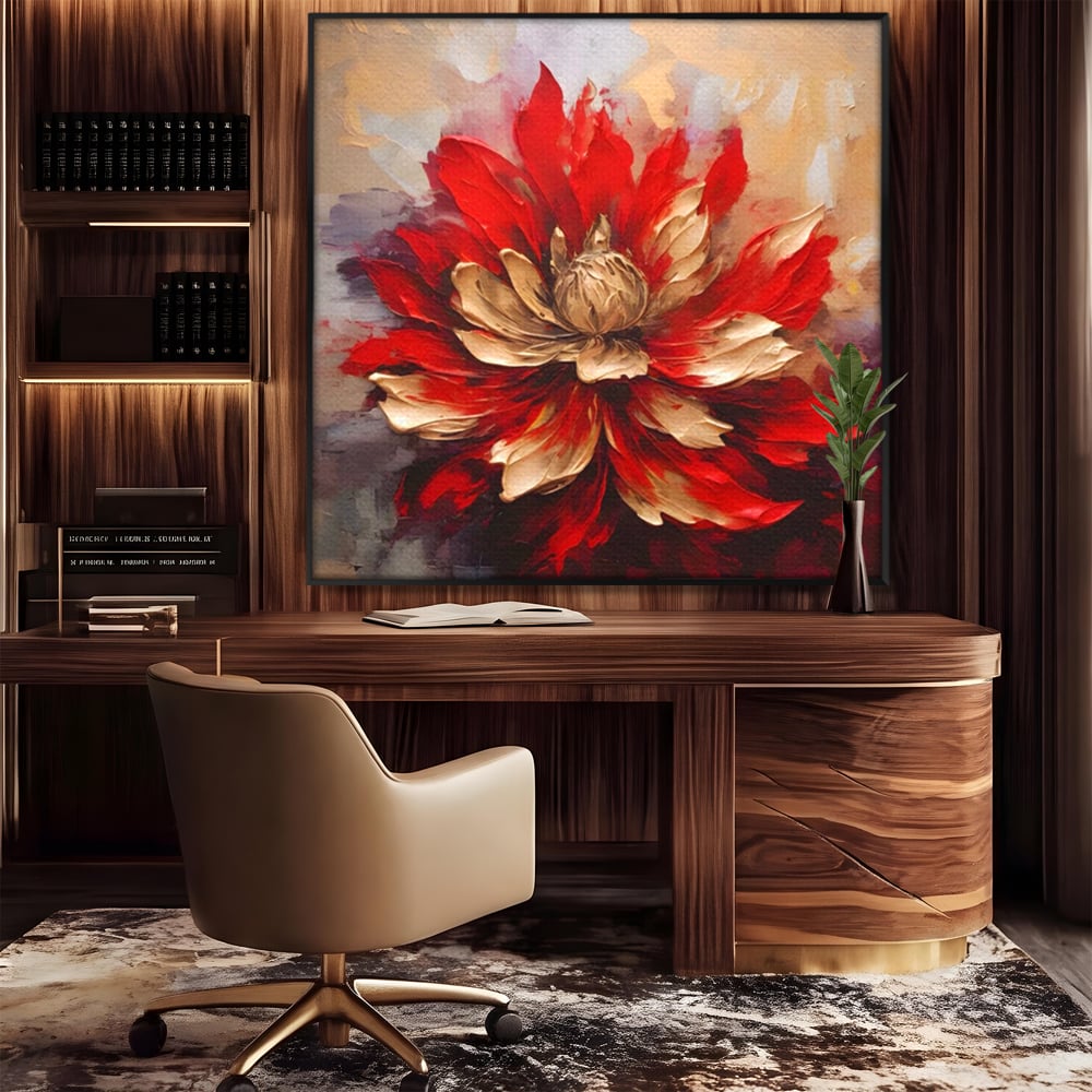 Tablou Canvas Premium LuxCanva® A1406, Floare Rosie , Room, Planta, Auriu, Decorativ, Dormitor, Culori Vibrante