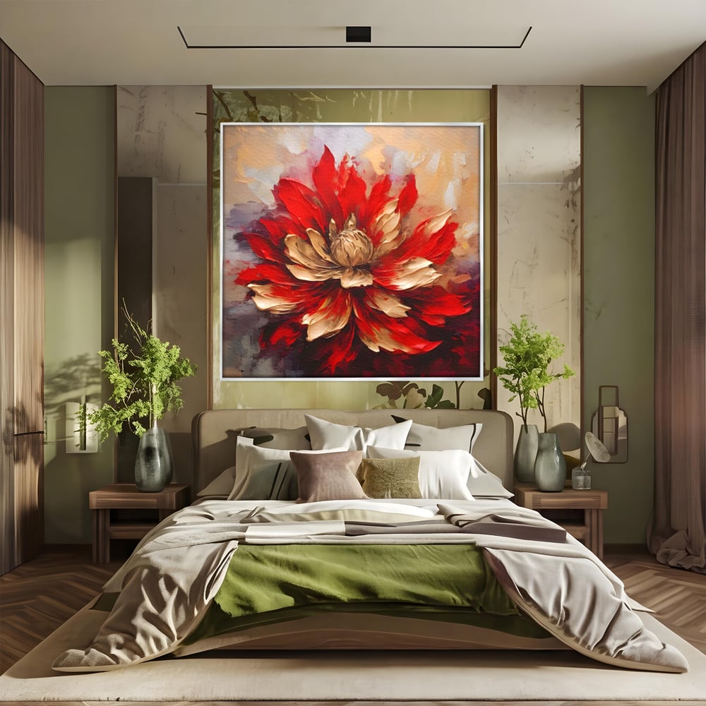Tablou Canvas Premium LuxCanva® A1406, Floare Rosie , Room, Planta, Auriu, Decorativ, Dormitor, Culori Vibrante