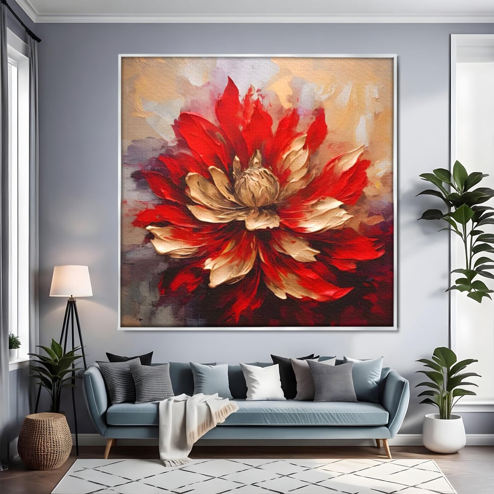Tablou Canvas Premium LuxCanva® A1406, Floare Rosie , Room, Planta, Auriu, Decorativ, Dormitor, Culori Vibrante