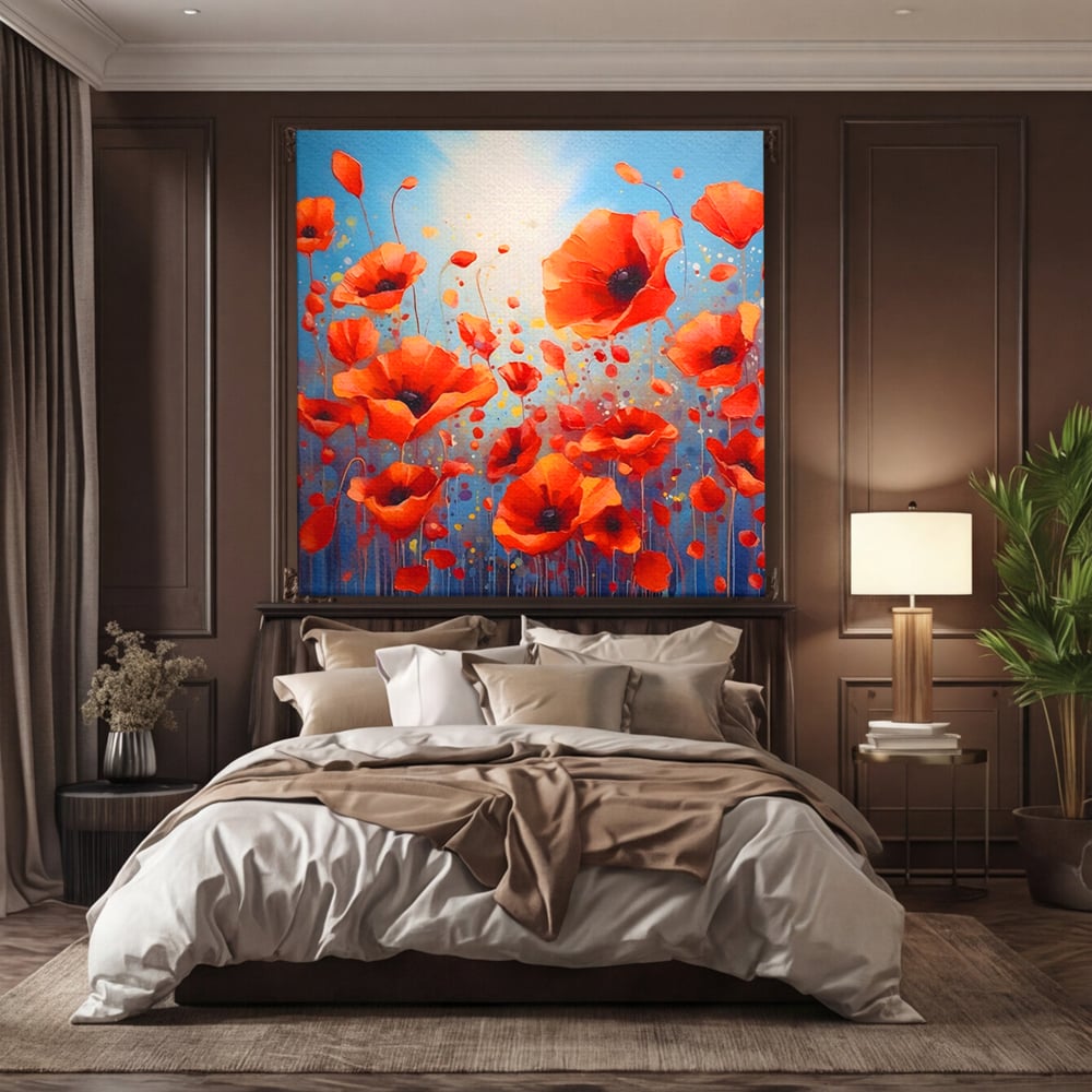 Leinwandbilder Premium Leinwandbilder LuxCanva® A1408, Feld mit Mohn, Zimmer, Natur, Pflanze, Pflanze, rote Blumen, Landschaft, Wohnen, lebendige Farben