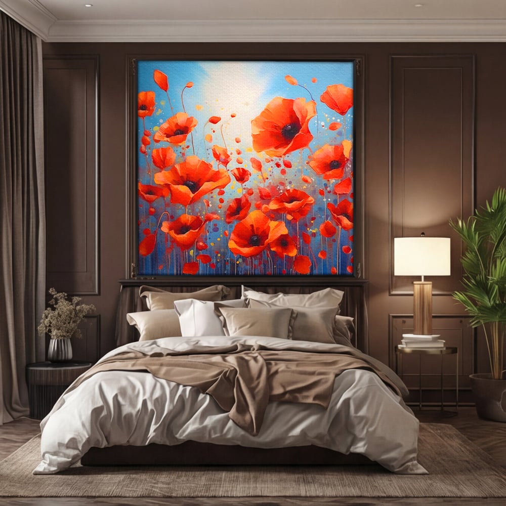 Leinwandbilder Premium Leinwandbilder LuxCanva® A1408, Feld mit Mohn, Zimmer, Natur, Pflanze, Pflanze, rote Blumen, Landschaft, Wohnen, lebendige Farben