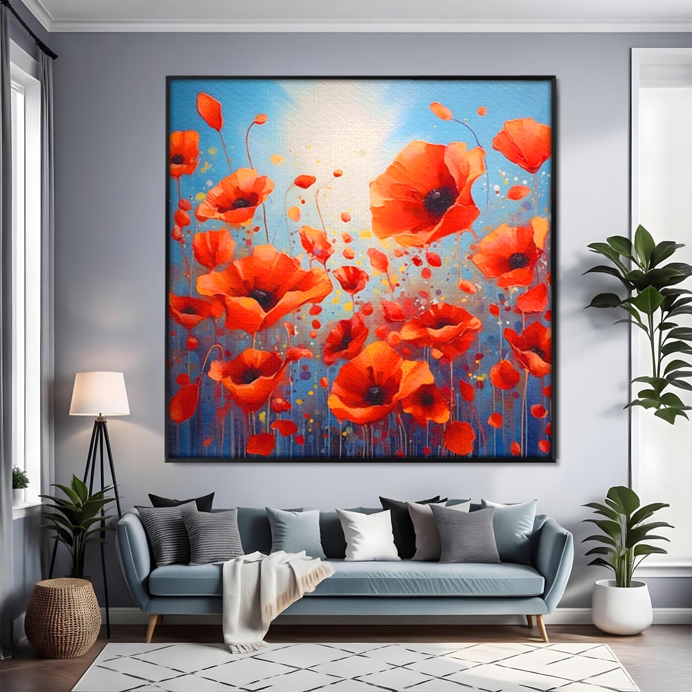 Leinwandbilder Premium Leinwandbilder LuxCanva® A1408, Feld mit Mohn, Zimmer, Natur, Pflanze, Pflanze, rote Blumen, Landschaft, Wohnen, lebendige Farben