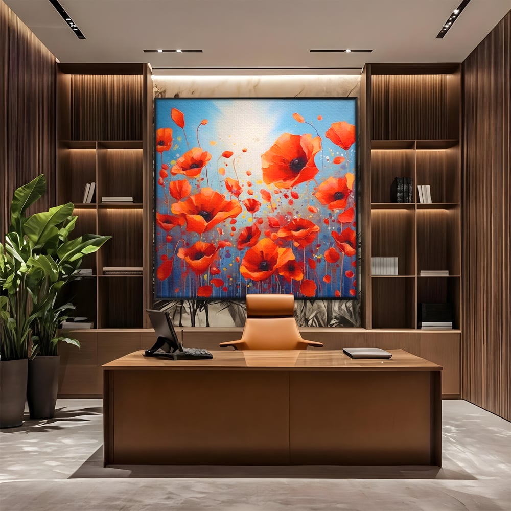 Leinwandbilder Premium Leinwandbilder LuxCanva® A1408, Feld mit Mohn, Zimmer, Natur, Pflanze, Pflanze, rote Blumen, Landschaft, Wohnen, lebendige Farben