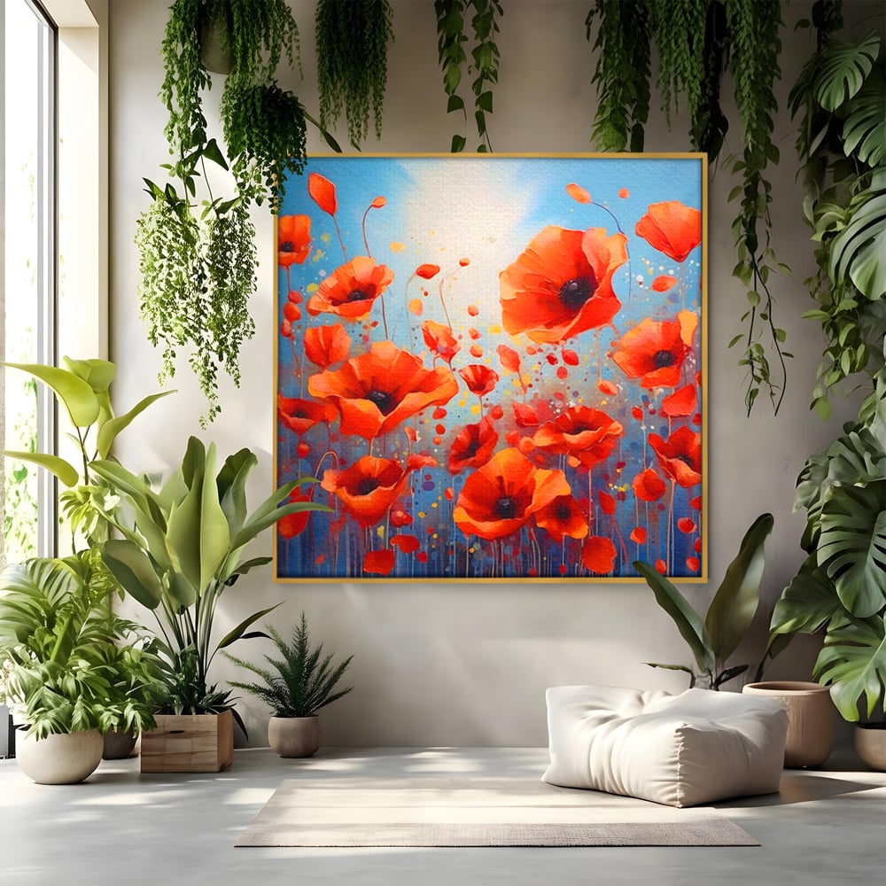 Leinwandbilder Premium Leinwandbilder LuxCanva® A1408, Feld mit Mohn, Zimmer, Natur, Pflanze, Pflanze, rote Blumen, Landschaft, Wohnen, lebendige Farben