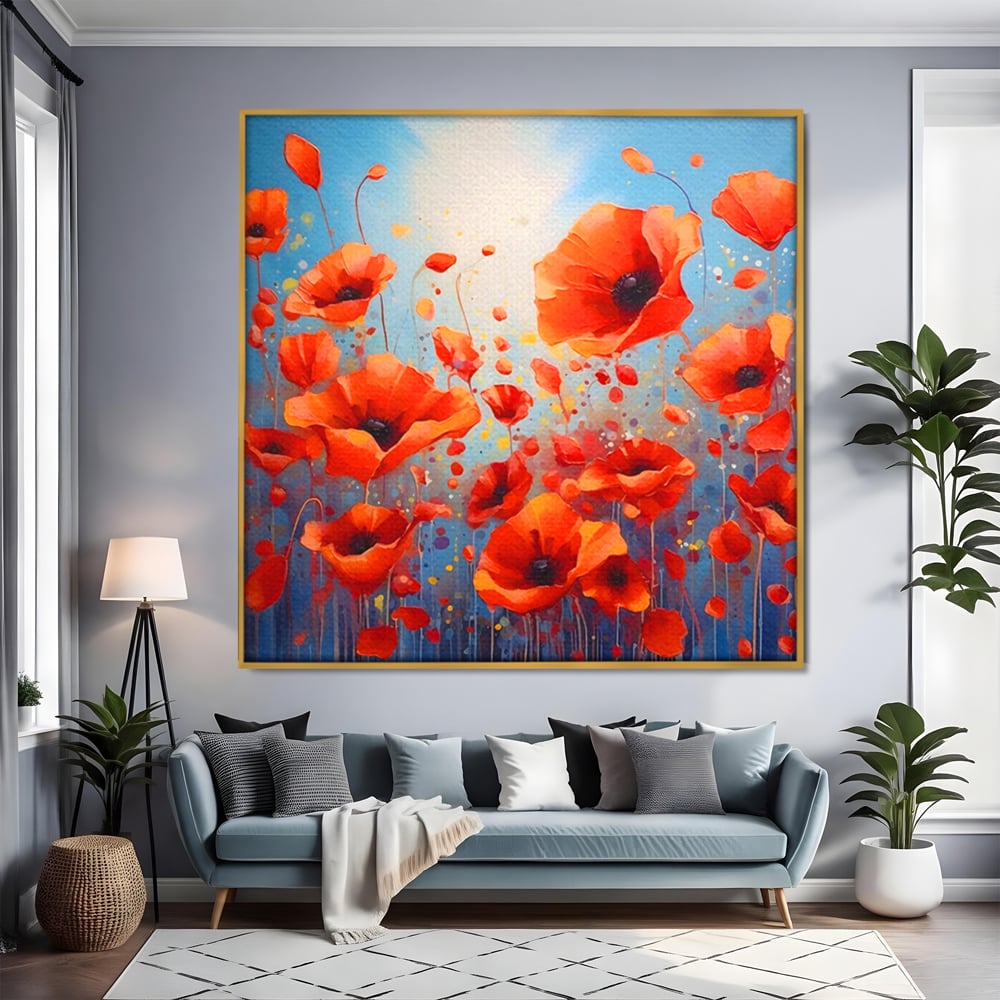 Leinwandbilder Premium Leinwandbilder LuxCanva® A1408, Feld mit Mohn, Zimmer, Natur, Pflanze, Pflanze, rote Blumen, Landschaft, Wohnen, lebendige Farben