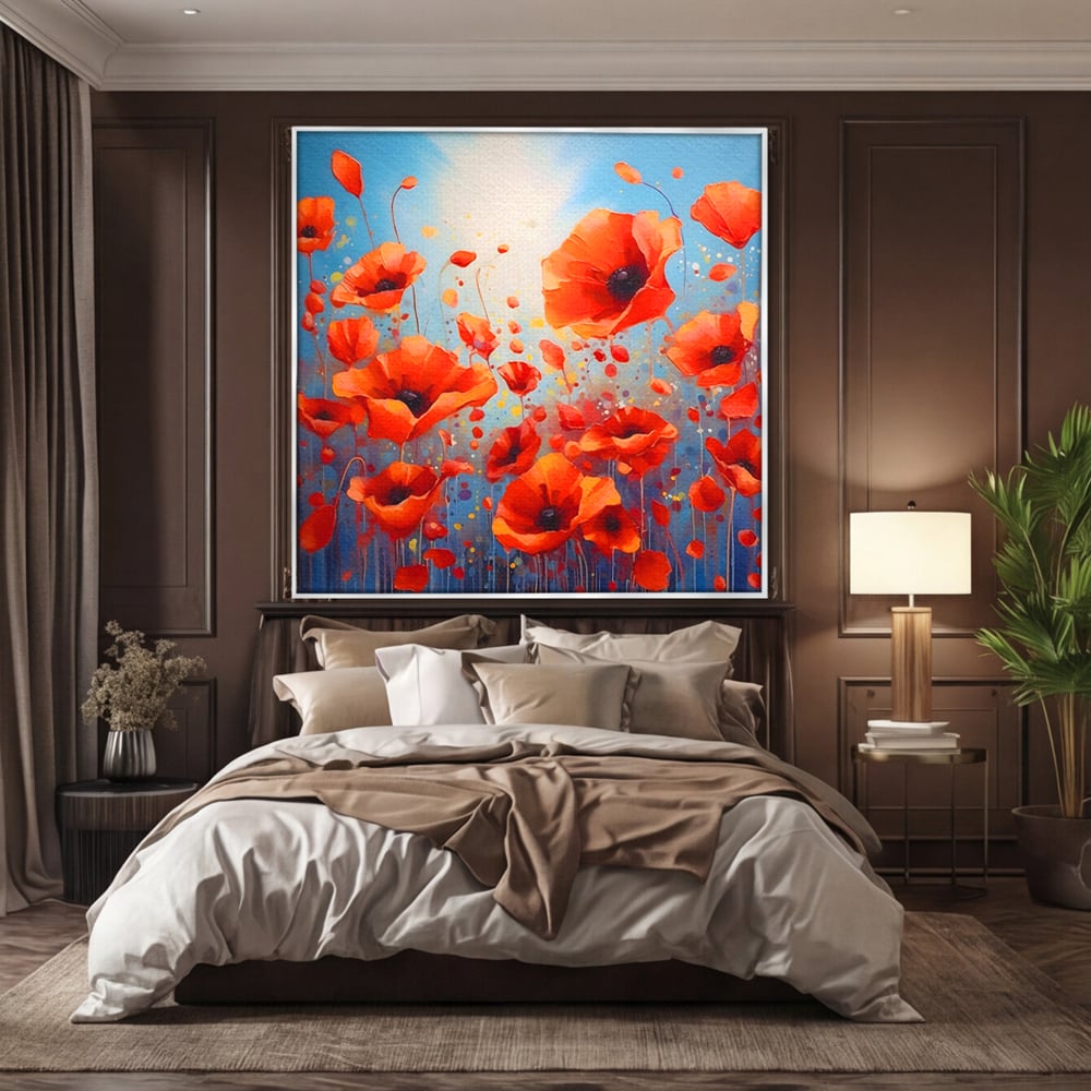 Leinwandbilder Premium Leinwandbilder LuxCanva® A1408, Feld mit Mohn, Zimmer, Natur, Pflanze, Pflanze, rote Blumen, Landschaft, Wohnen, lebendige Farben