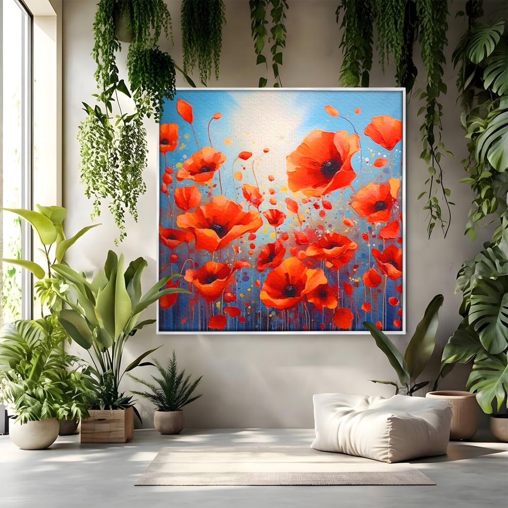 Leinwandbilder Premium Leinwandbilder LuxCanva® A1408, Feld mit Mohn, Zimmer, Natur, Pflanze, Pflanze, rote Blumen, Landschaft, Wohnen, lebendige Farben