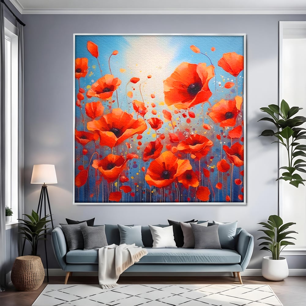 Leinwandbilder Premium Leinwandbilder LuxCanva® A1408, Feld mit Mohn, Zimmer, Natur, Pflanze, Pflanze, rote Blumen, Landschaft, Wohnen, lebendige Farben