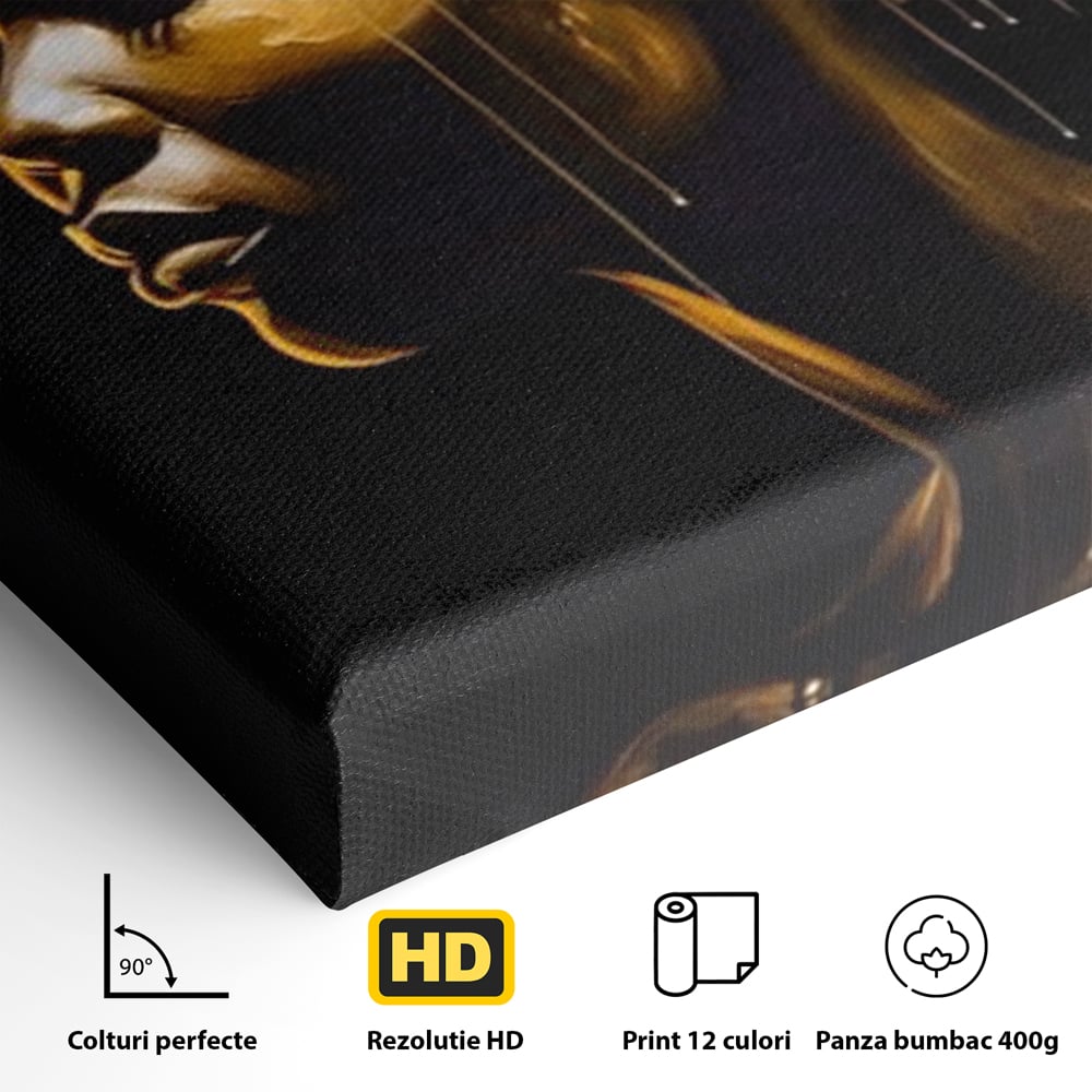 Tablou Canvas Premium LuxCanva® A1409, Golden African ,  Room, Femeie, Auriu, Decorativ, Studio, Culori Vibrante