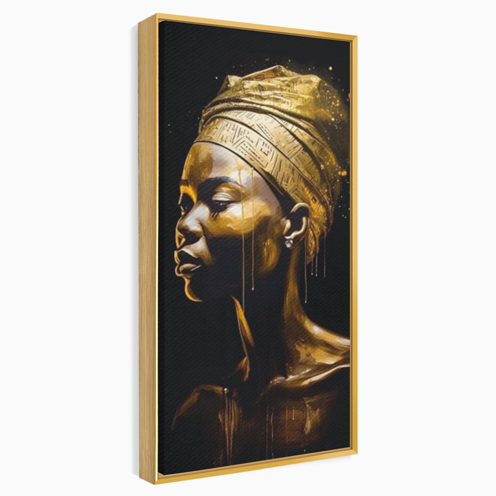Tablou Canvas Premium LuxCanva® A1409, Golden African ,  Room, Femeie, Auriu, Decorativ, Studio, Culori Vibrante