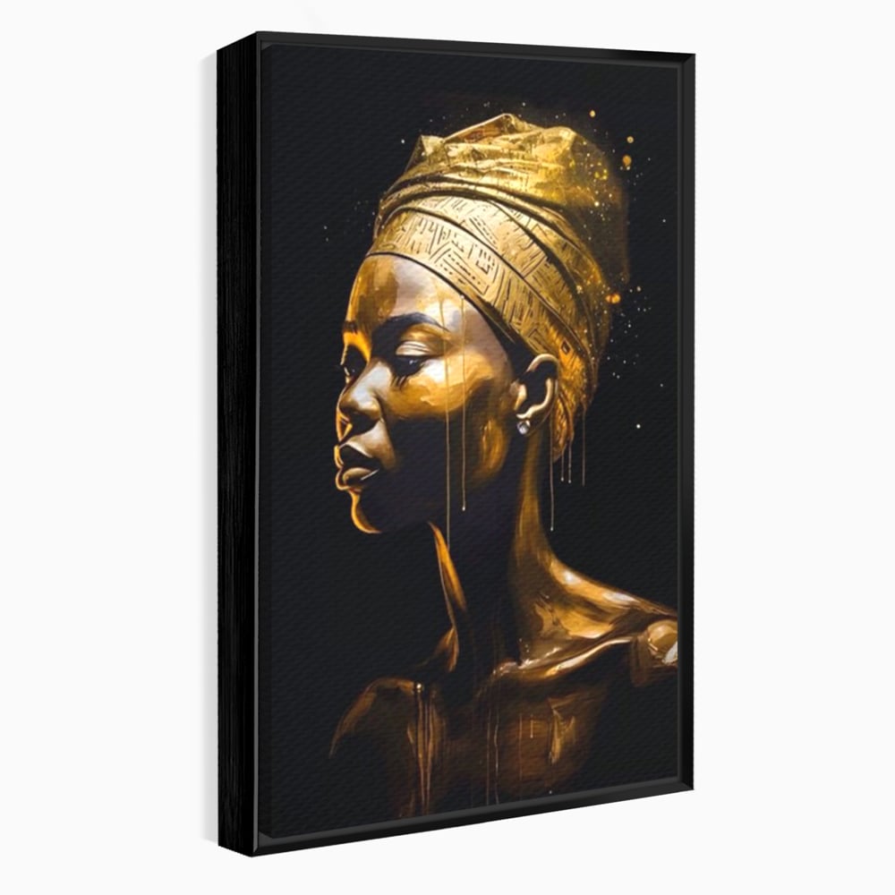 Tablou Canvas Premium LuxCanva® A1409, Golden African ,  Room, Femeie, Auriu, Decorativ, Studio, Culori Vibrante