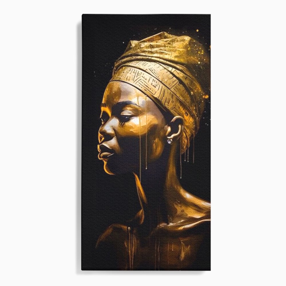 Tablou Canvas Premium LuxCanva® A1409, Golden African ,  Room, Femeie, Auriu, Decorativ, Studio, Culori Vibrante