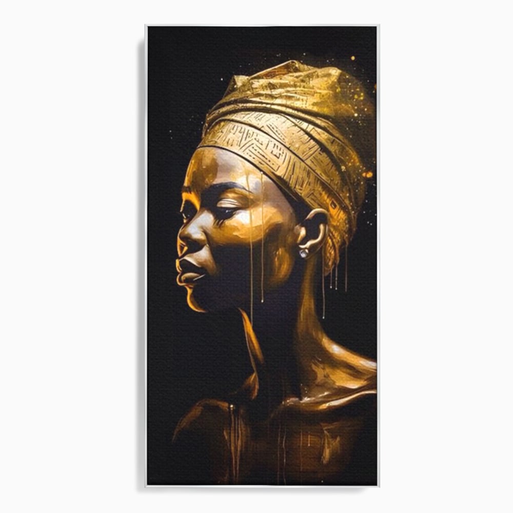 Tablou Canvas Premium LuxCanva® A1409, Golden African ,  Room, Femeie, Auriu, Decorativ, Studio, Culori Vibrante