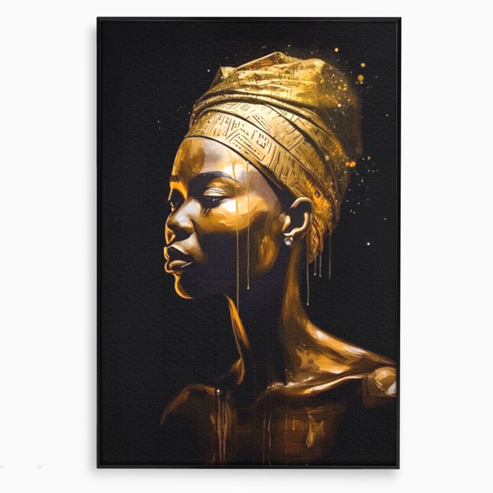 Tablou Canvas Premium LuxCanva® A1409, Golden African ,  Room, Femeie, Auriu, Decorativ, Studio, Culori Vibrante