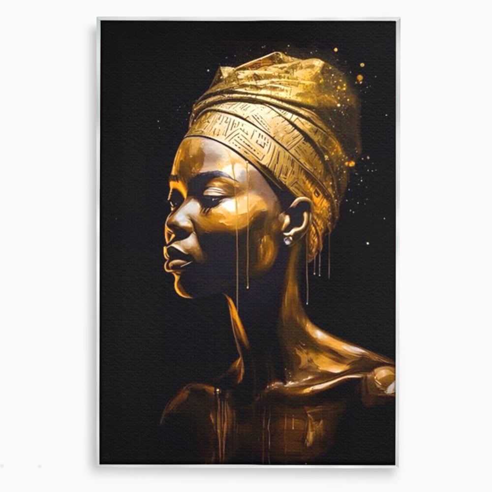 Tablou Canvas Premium LuxCanva® A1409, Golden African ,  Room, Femeie, Auriu, Decorativ, Studio, Culori Vibrante
