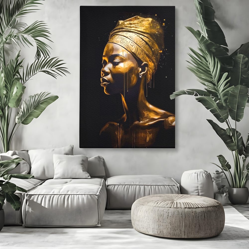 Tablou Canvas Premium LuxCanva® A1409, Golden African ,  Room, Femeie, Auriu, Decorativ, Studio, Culori Vibrante