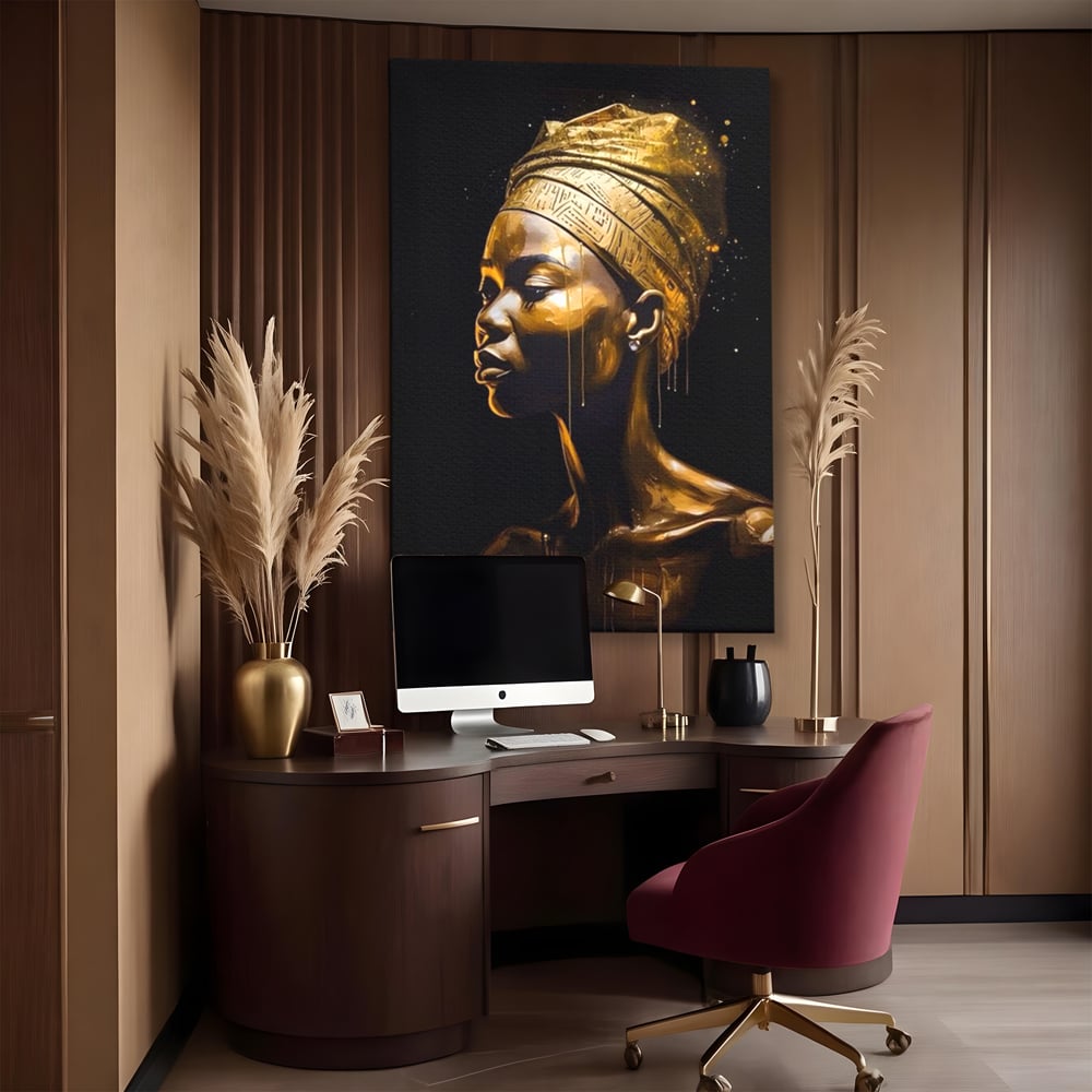 Tablou Canvas Premium LuxCanva® A1409, Golden African ,  Room, Femeie, Auriu, Decorativ, Studio, Culori Vibrante