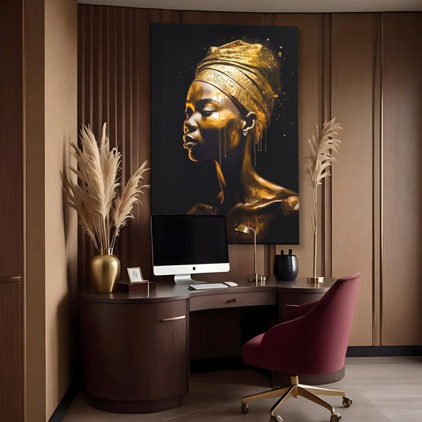 Tablou Canvas Premium LuxCanva® A1409, Golden African ,  Room, Femeie, Auriu, Decorativ, Studio, Culori Vibrante