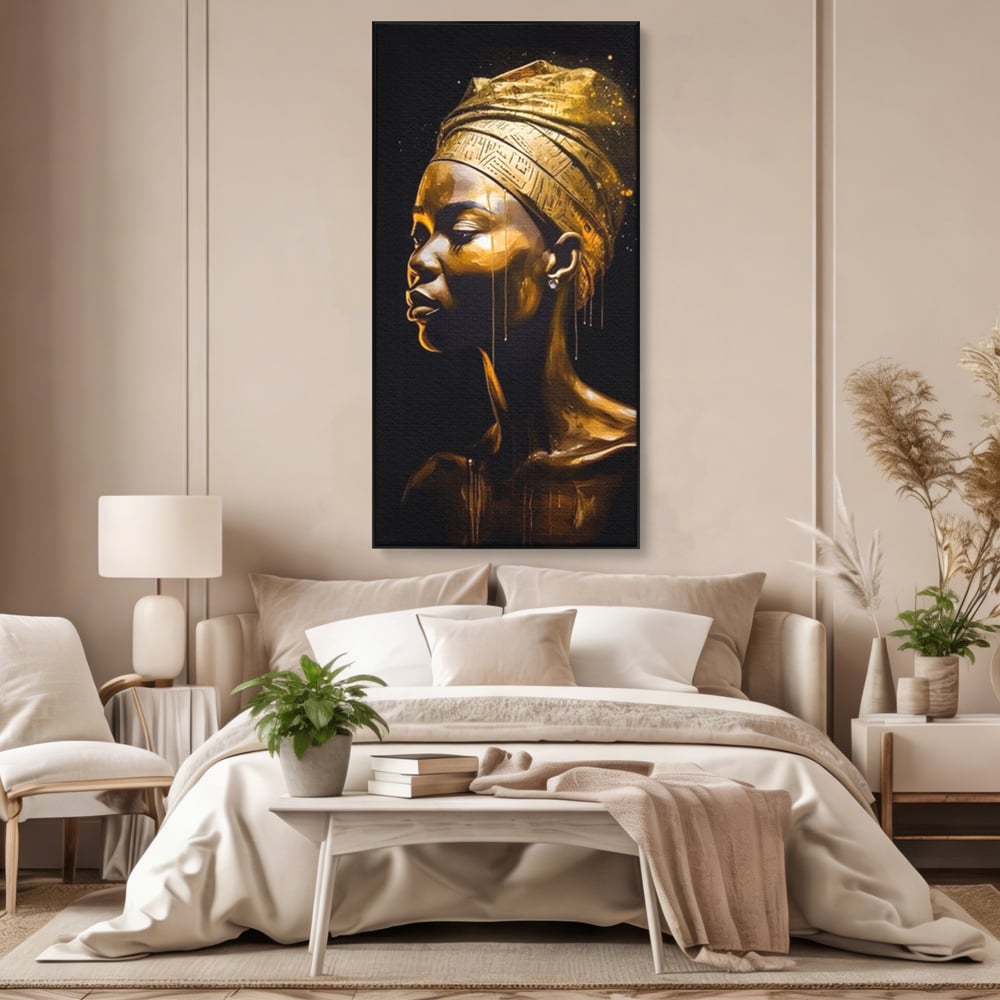 Tablou Canvas Premium LuxCanva® A1409, Golden African ,  Room, Femeie, Auriu, Decorativ, Studio, Culori Vibrante