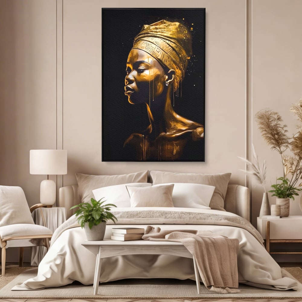 Tablou Canvas Premium LuxCanva® A1409, Golden African ,  Room, Femeie, Auriu, Decorativ, Studio, Culori Vibrante