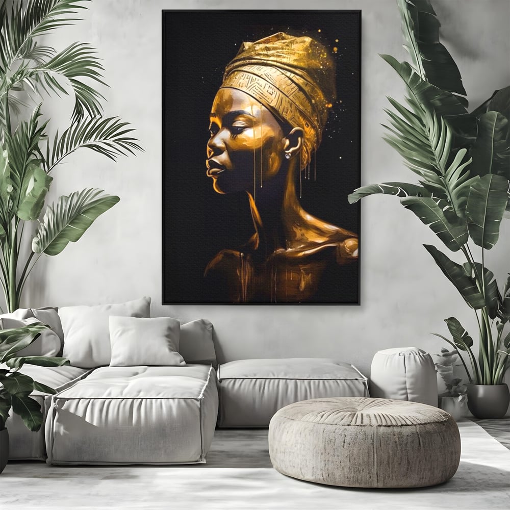 Tablou Canvas Premium LuxCanva® A1409, Golden African ,  Room, Femeie, Auriu, Decorativ, Studio, Culori Vibrante