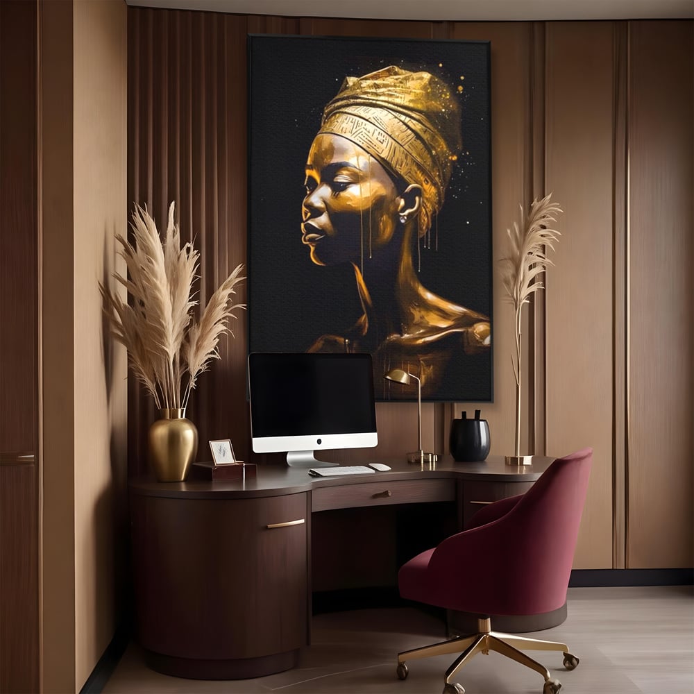 Tablou Canvas Premium LuxCanva® A1409, Golden African ,  Room, Femeie, Auriu, Decorativ, Studio, Culori Vibrante