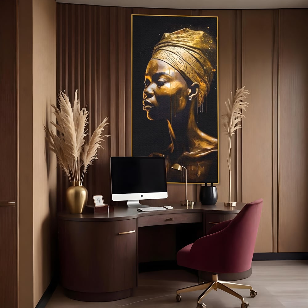 Tablou Canvas Premium LuxCanva® A1409, Golden African ,  Room, Femeie, Auriu, Decorativ, Studio, Culori Vibrante