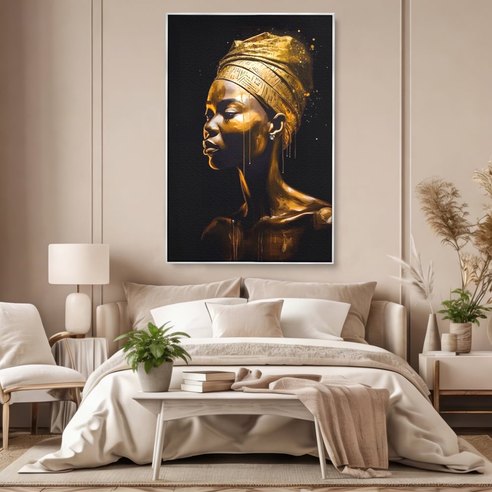Tablou Canvas Premium LuxCanva® A1409, Golden African ,  Room, Femeie, Auriu, Decorativ, Studio, Culori Vibrante
