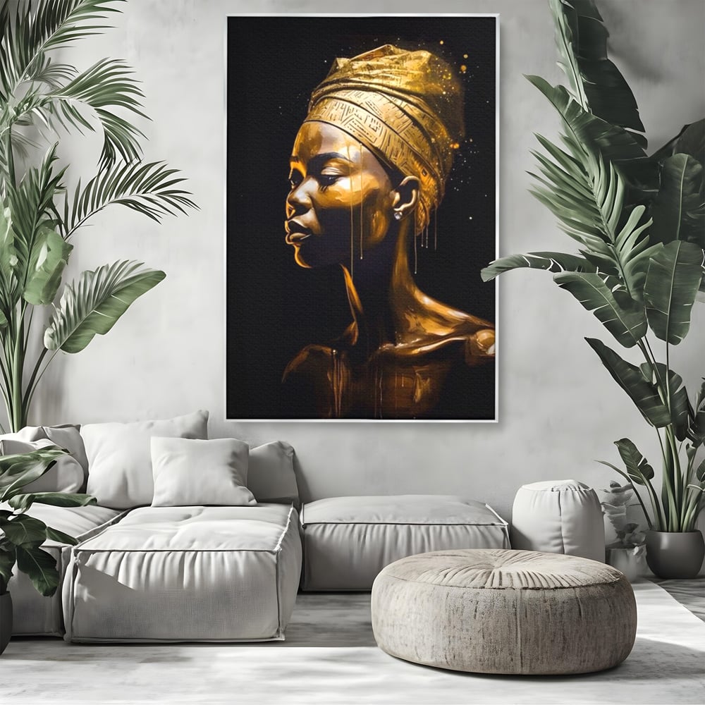 Tablou Canvas Premium LuxCanva® A1409, Golden African ,  Room, Femeie, Auriu, Decorativ, Studio, Culori Vibrante