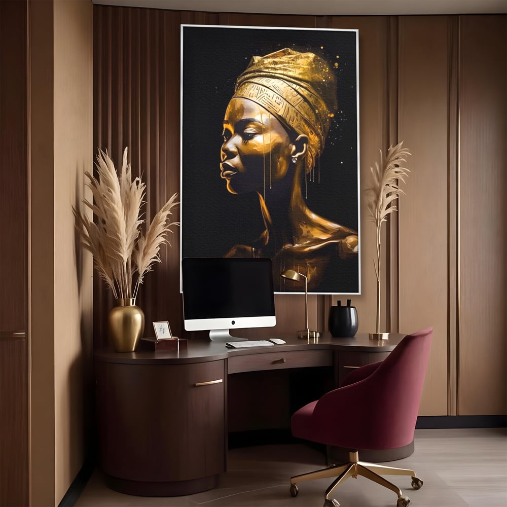 Tablou Canvas Premium LuxCanva® A1409, Golden African ,  Room, Femeie, Auriu, Decorativ, Studio, Culori Vibrante