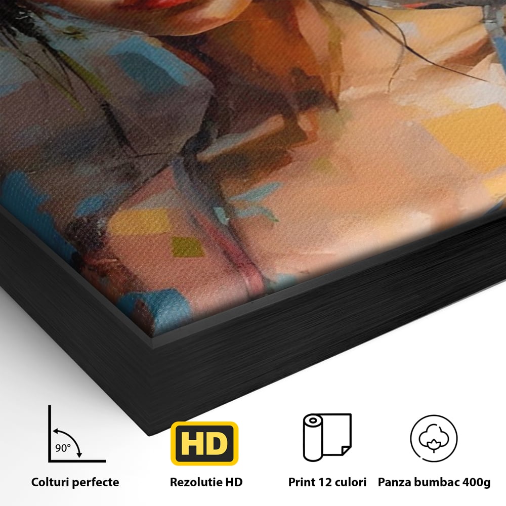 Tablou Canvas Premium LuxCanva® A1410, Fata Cu Flori In Par , Room, Femeie, Frumusete, Senzualitate, Decorativ, Studio, Culori Vibrante