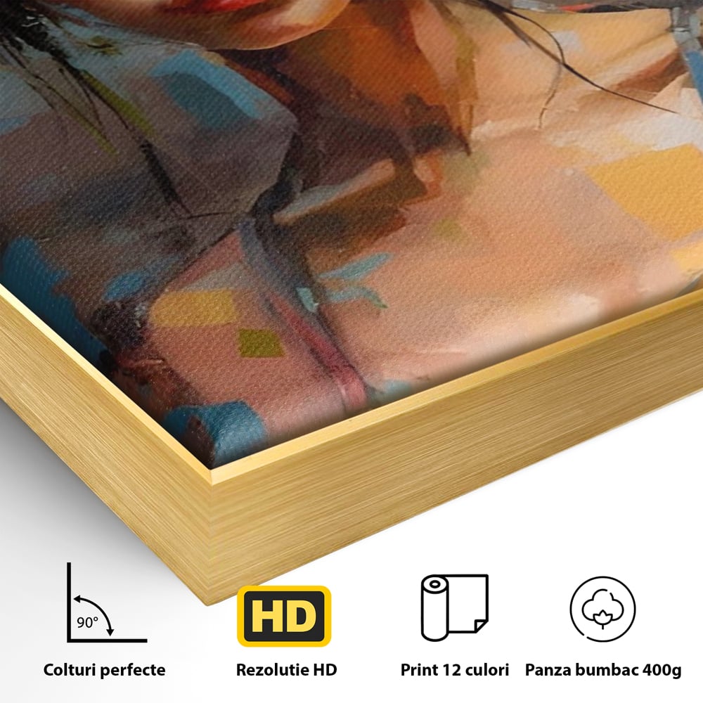 Tablou Canvas Premium LuxCanva® A1410, Fata Cu Flori In Par , Room, Femeie, Frumusete, Senzualitate, Decorativ, Studio, Culori Vibrante