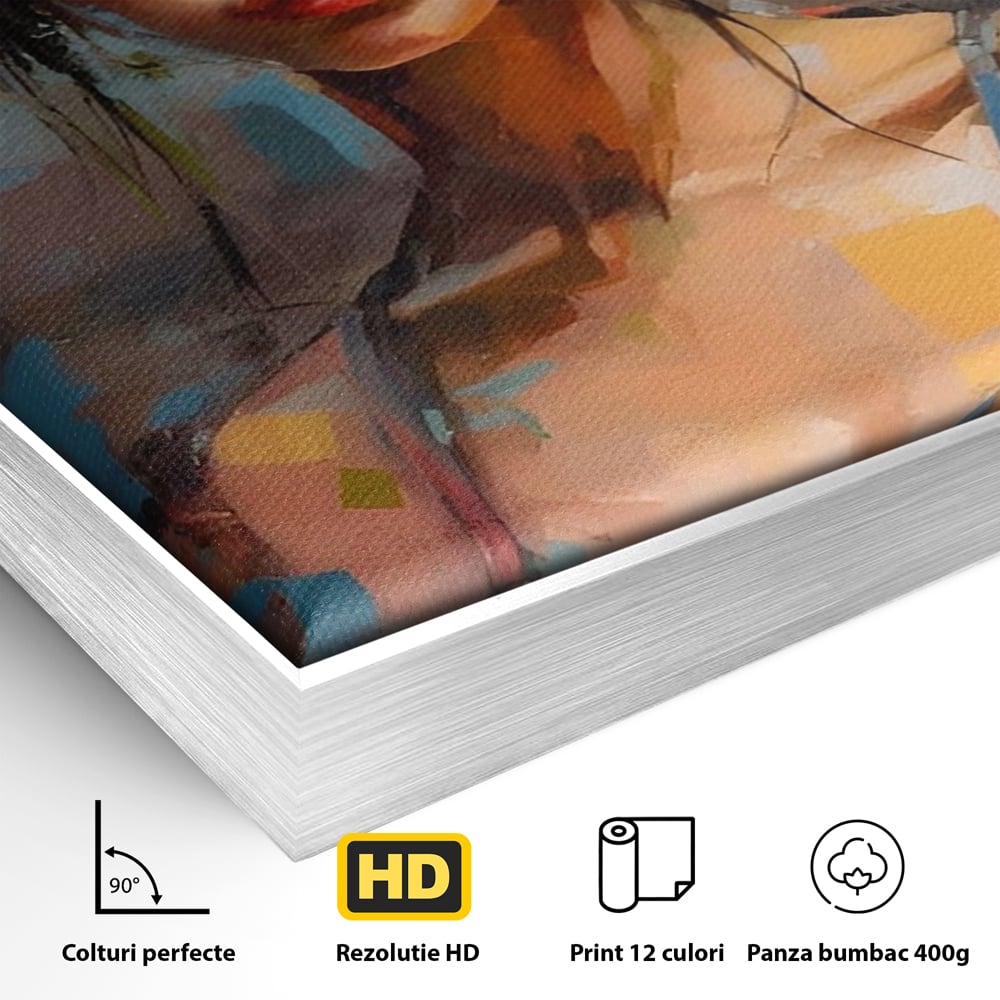 Tablou Canvas Premium LuxCanva® A1410, Fata Cu Flori In Par , Room, Femeie, Frumusete, Senzualitate, Decorativ, Studio, Culori Vibrante