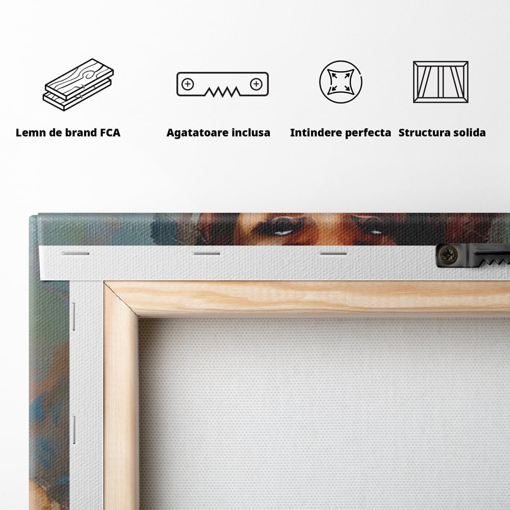 Tablou Canvas Premium LuxCanva® A1410, Fata Cu Flori In Par , Room, Femeie, Frumusete, Senzualitate, Decorativ, Studio, Culori Vibrante