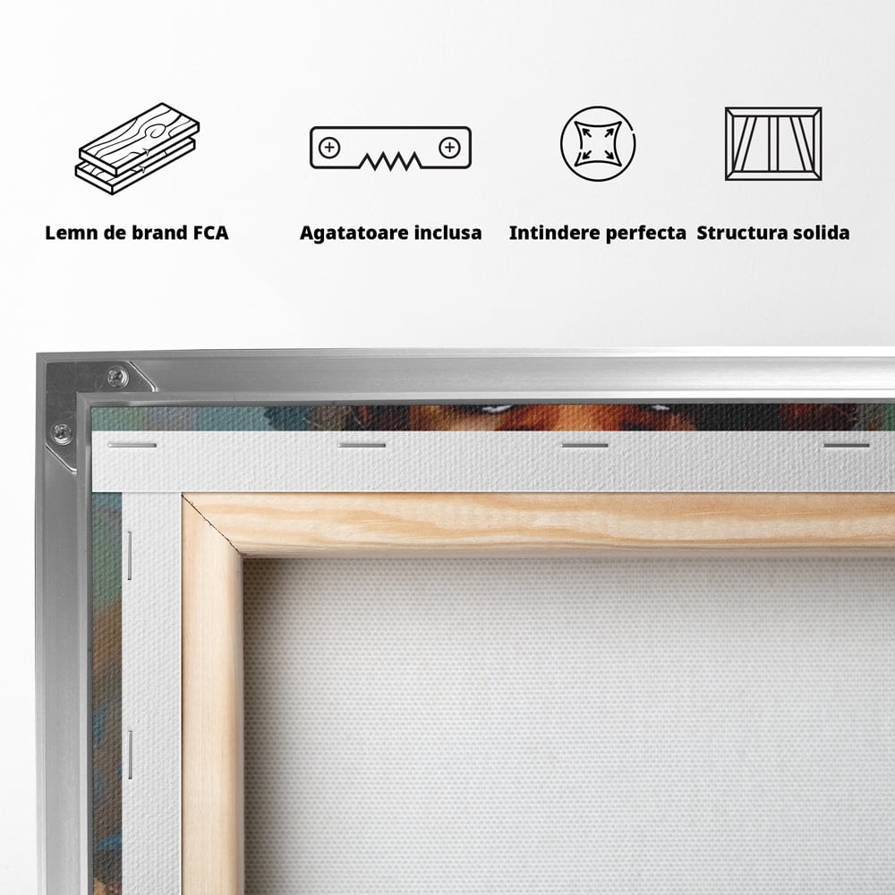 Tablou Canvas Premium LuxCanva® A1410, Fata Cu Flori In Par , Room, Femeie, Frumusete, Senzualitate, Decorativ, Studio, Culori Vibrante