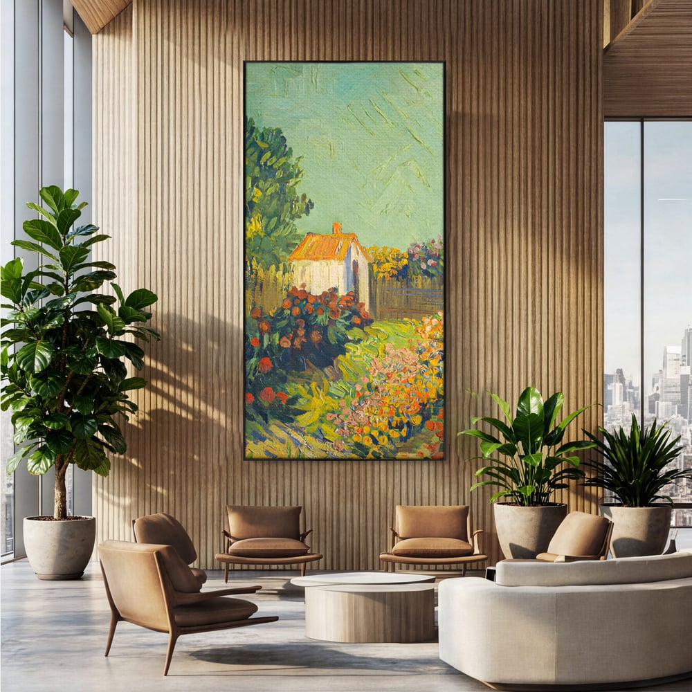 Tablou Canvas Premium LuxCanva® A1411, Garden Vintage , Room, Gradina, Casa, Flori, Arta, Studio, Culori Vibrante
