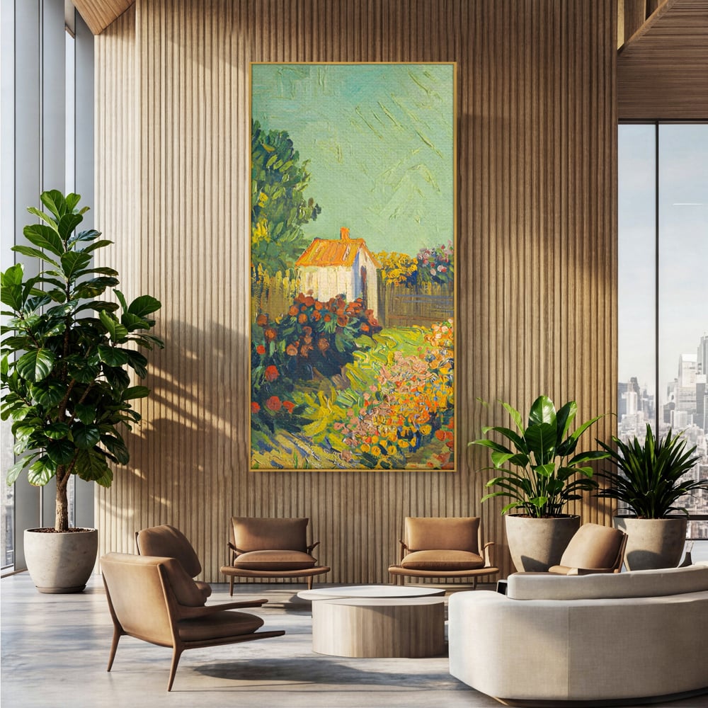 Tablou Canvas Premium LuxCanva® A1411, Garden Vintage , Room, Gradina, Casa, Flori, Arta, Studio, Culori Vibrante