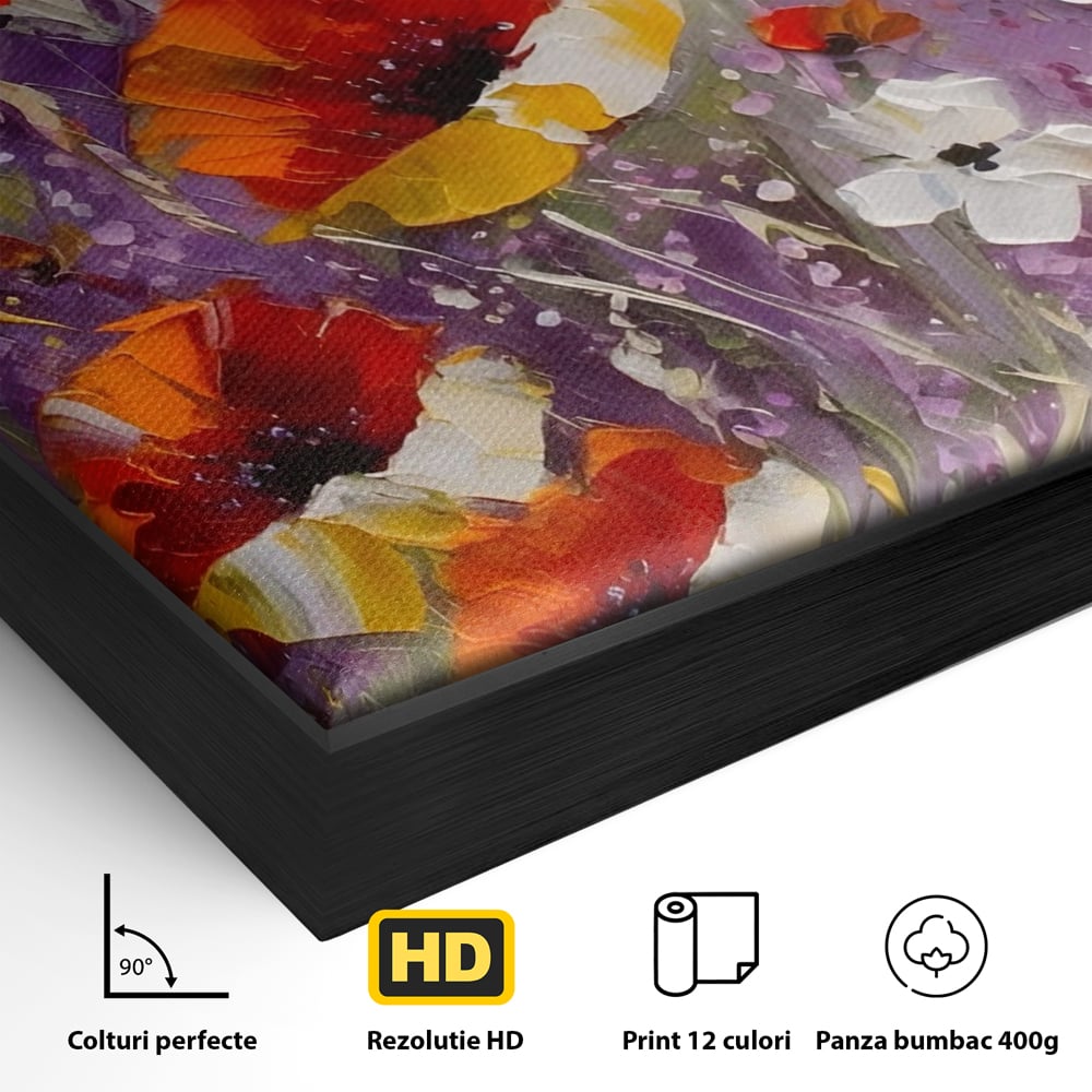 Tablou Canvas Premium LuxCanva® A1412, Flori Salbatice ,  Room, Maci, Natura, Primavara, Living, Culori Vibrante