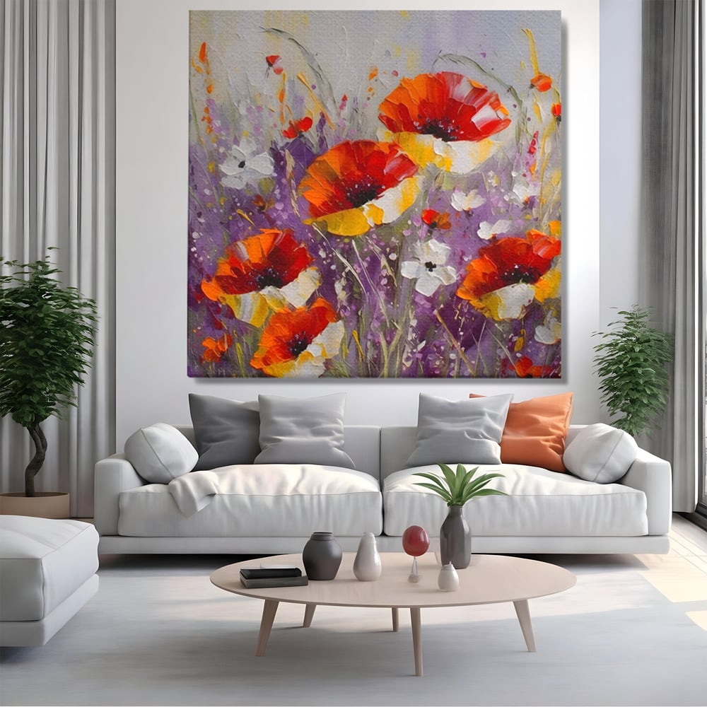 Tablou Canvas Premium LuxCanva® A1412, Flori Salbatice ,  Room, Maci, Natura, Primavara, Living, Culori Vibrante