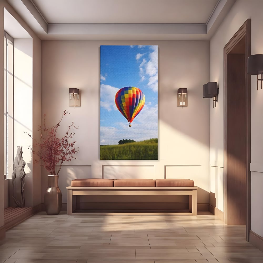 Leinwandbilder Premium LuxCanva® A1414, Der Flieger , Zimmer, Heißluftballon, Reisen, farbenfroh, Abenteuer, Wohnen, leuchtende Farben