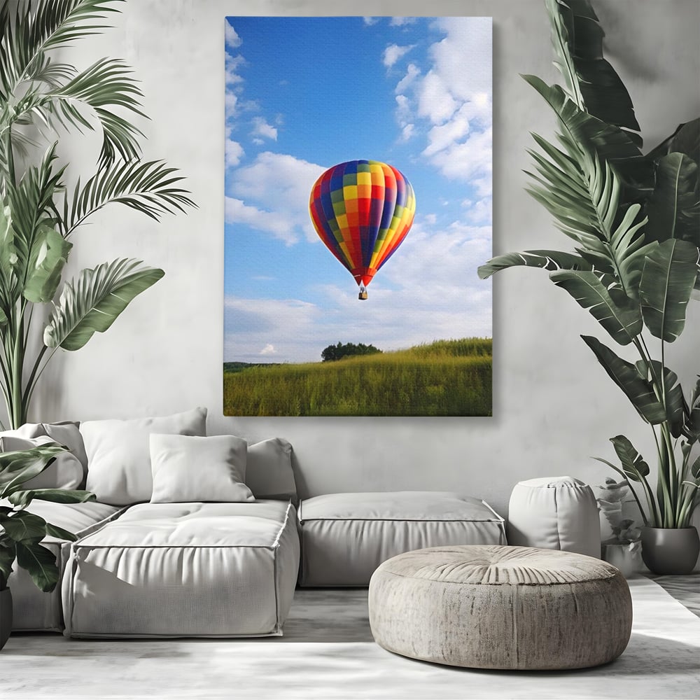 Leinwandbilder Premium LuxCanva® A1414, Der Flieger , Zimmer, Heißluftballon, Reisen, farbenfroh, Abenteuer, Wohnen, leuchtende Farben
