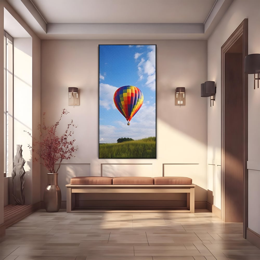 Leinwandbilder Premium LuxCanva® A1414, Der Flieger , Zimmer, Heißluftballon, Reisen, farbenfroh, Abenteuer, Wohnen, leuchtende Farben