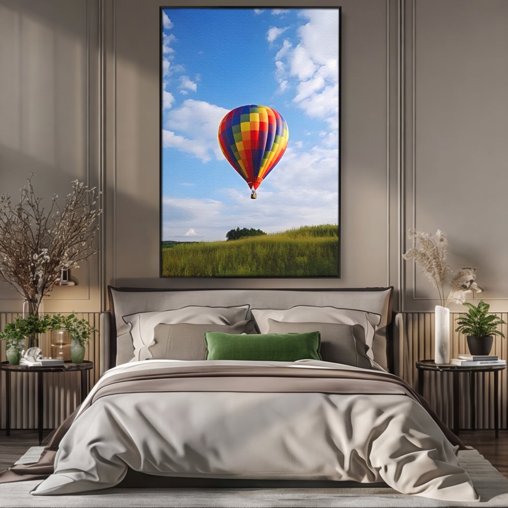 Leinwandbilder Premium LuxCanva® A1414, Der Flieger , Zimmer, Heißluftballon, Reisen, farbenfroh, Abenteuer, Wohnen, leuchtende Farben