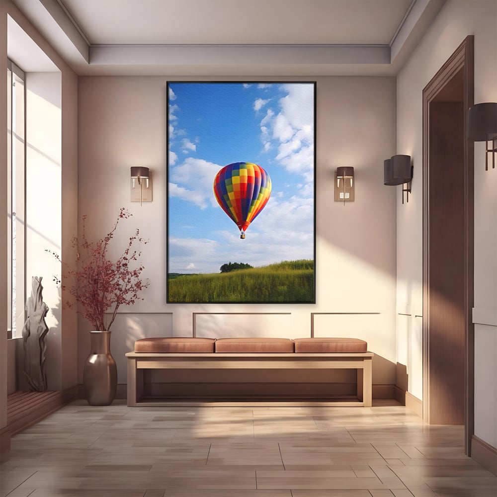 Leinwandbilder Premium LuxCanva® A1414, Der Flieger , Zimmer, Heißluftballon, Reisen, farbenfroh, Abenteuer, Wohnen, leuchtende Farben