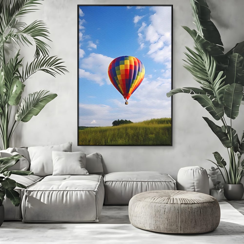 Leinwandbilder Premium LuxCanva® A1414, Der Flieger , Zimmer, Heißluftballon, Reisen, farbenfroh, Abenteuer, Wohnen, leuchtende Farben