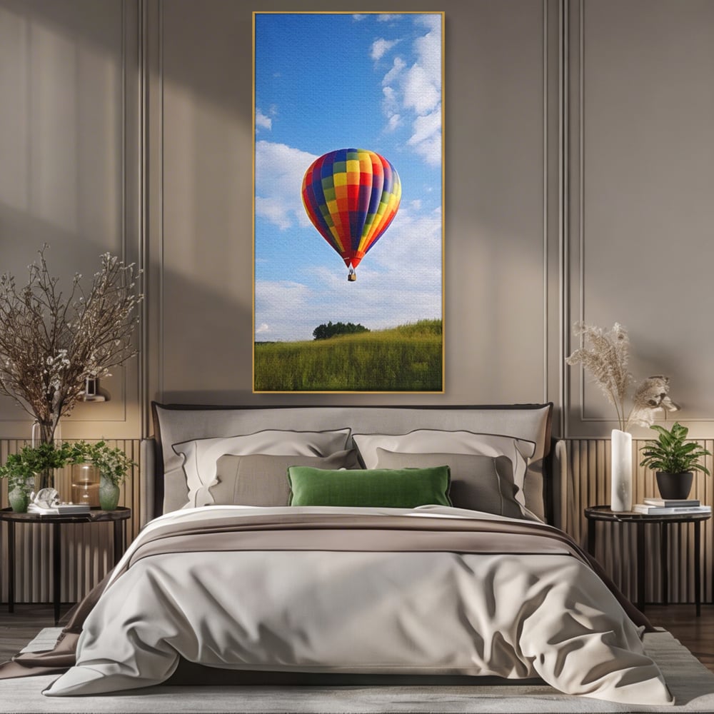 Leinwandbilder Premium LuxCanva® A1414, Der Flieger , Zimmer, Heißluftballon, Reisen, farbenfroh, Abenteuer, Wohnen, leuchtende Farben
