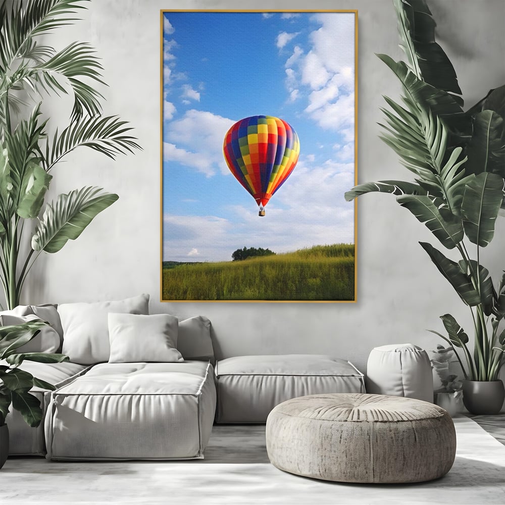 Leinwandbilder Premium LuxCanva® A1414, Der Flieger , Zimmer, Heißluftballon, Reisen, farbenfroh, Abenteuer, Wohnen, leuchtende Farben