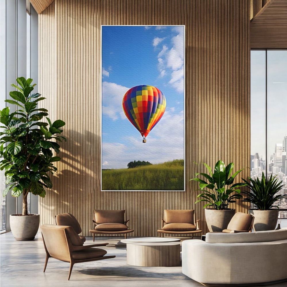 Leinwandbilder Premium LuxCanva® A1414, Der Flieger , Zimmer, Heißluftballon, Reisen, farbenfroh, Abenteuer, Wohnen, leuchtende Farben